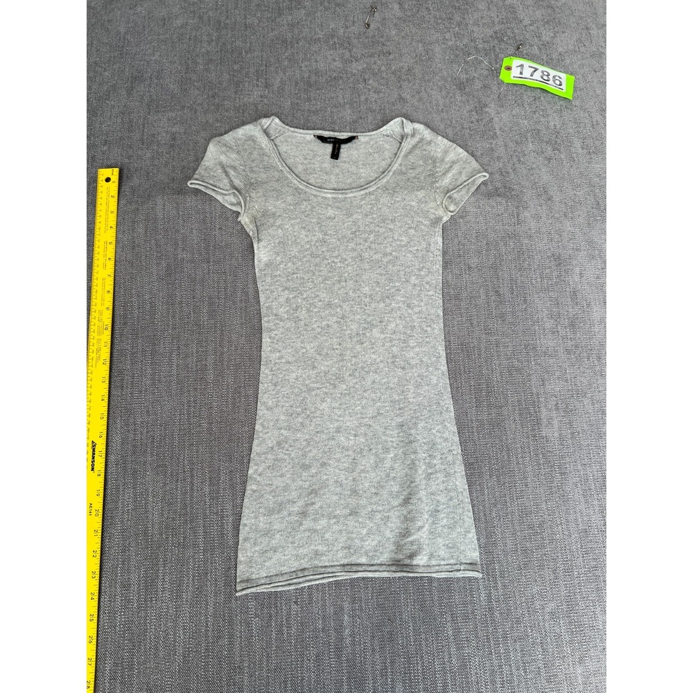 BCBGMAXAZRIA Knit Top Womens XS Gray Scoop Neck Slim Fit Minimalist Pullover